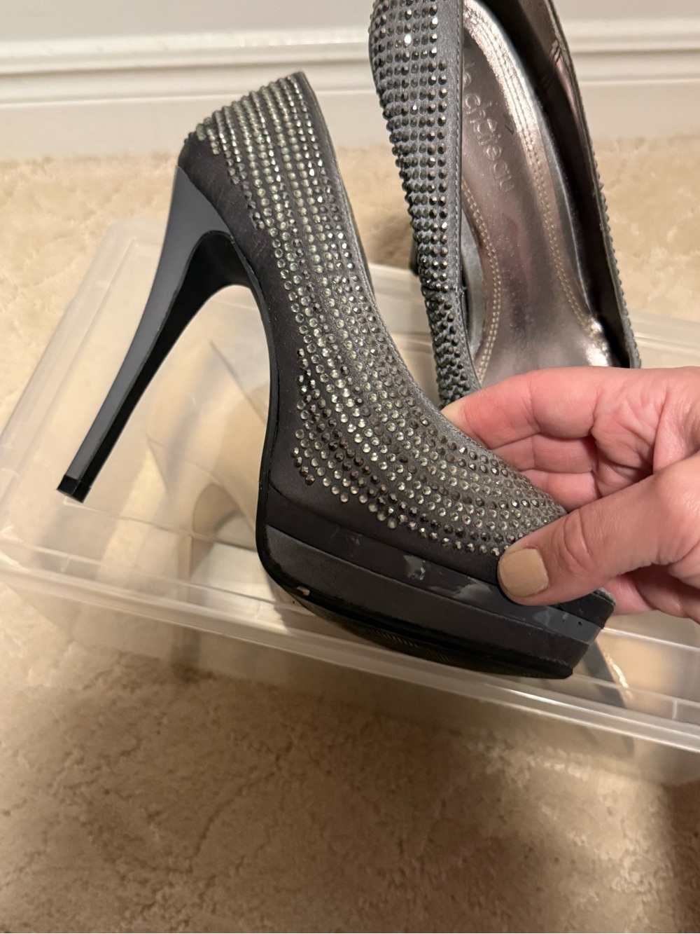 le chateau Gray Peep-Toe Rhinestone Heels - Picture 2 of 4